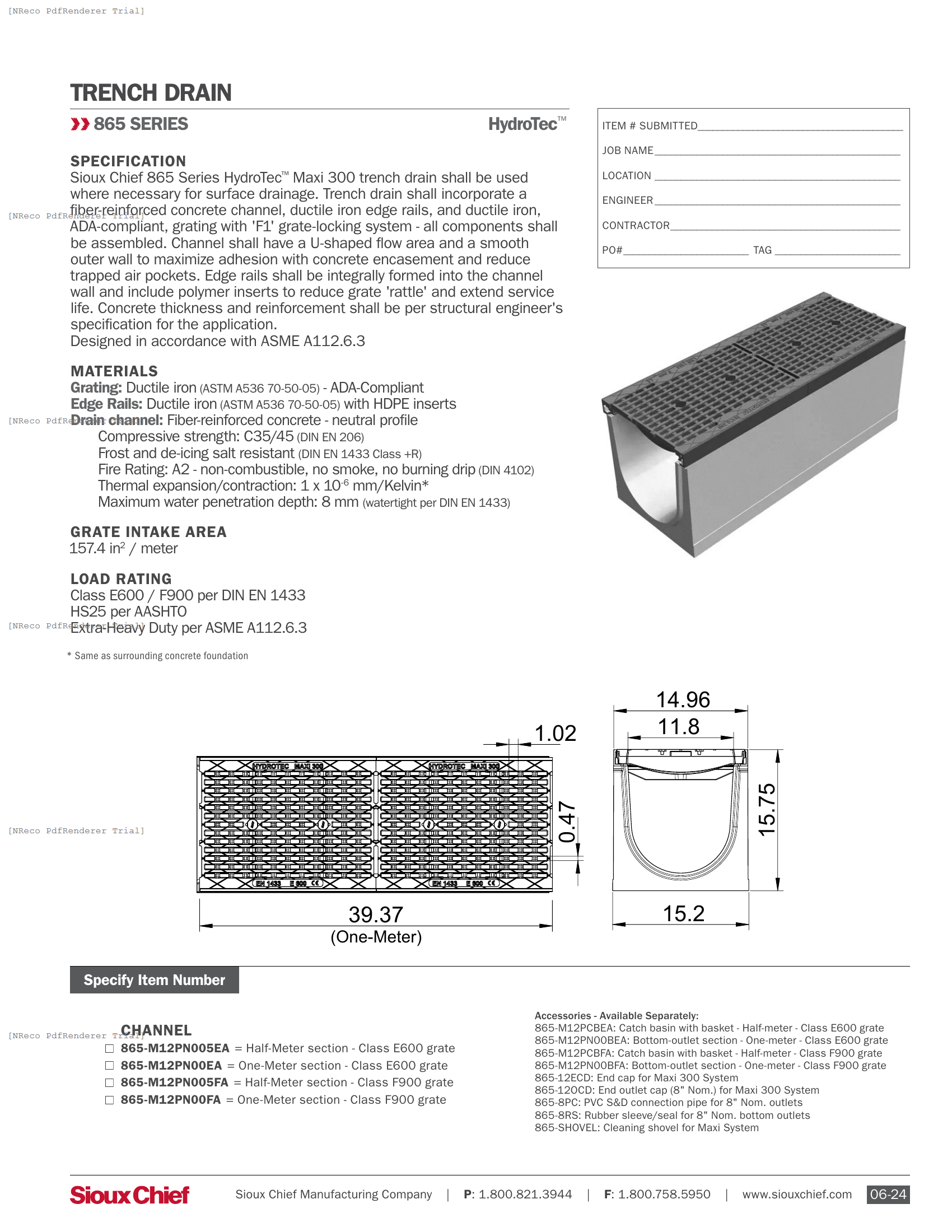 865 SERIES - HYDROTEC MAXI 300 - SPEC SHEET.PDF Specification Document